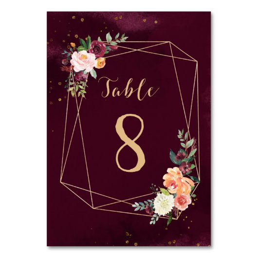 Gold en Maroon Floral Waterverf Wedding Kaart (Voorkant)