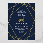 Gold en Midnight Blue Elegant Geometric Wedding Folie Uitnodiging (Voorkant)