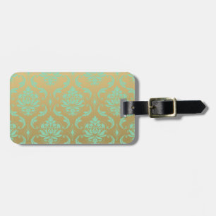 Gold en Mint Classic Damask Bagagelabel