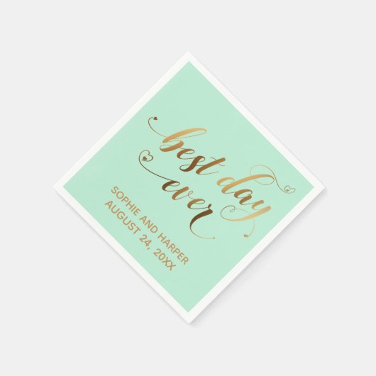 Gold en Mint Green Best Day Ever, Hearts Script Servet (Hoek)