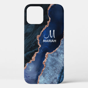 Gold en Navy Blue - Agate Marble - iPhone 12 Pro Hoesje