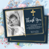 Gold en Navy Blue Baptism Foto bedankt kaarten
