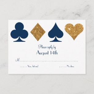 Gold en Navy Blue Las Vegas Wedding Reply Kaart