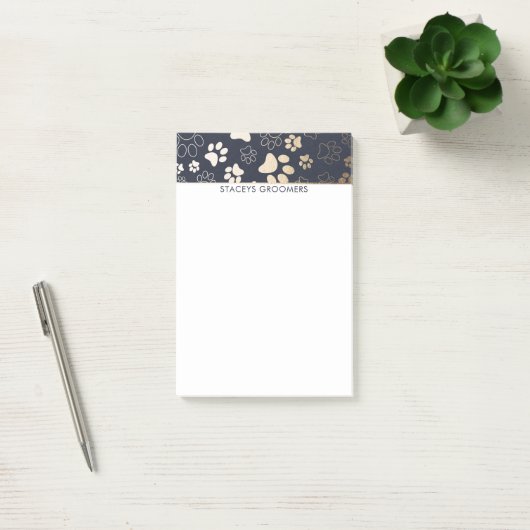 Gold- en Navy Paw-printerpatroon Post-it® Notes (Kantoor)