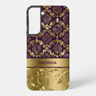 Gold en Paarse Floral Damask Monogram LifeProof iP Samsung Galaxy Hoesje