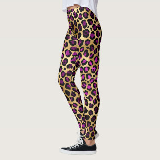 Gold- en Paarse leopard-vrouwen afdrukken Leggings