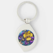 Gold en Paarse Pansy Patch Sleutelhanger (Voorkant)