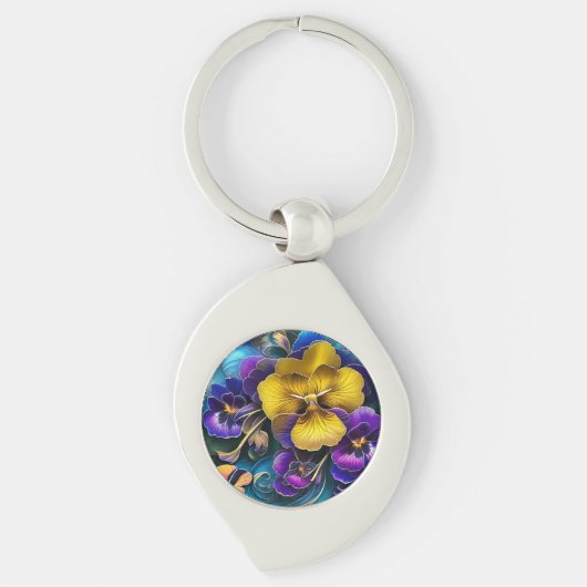 Gold en Paarse Pansy Patch Sleutelhanger (Voorkant)