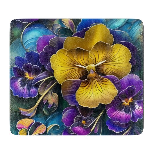Gold en Paarse Pansy Patch Snijplank (Voorkant)