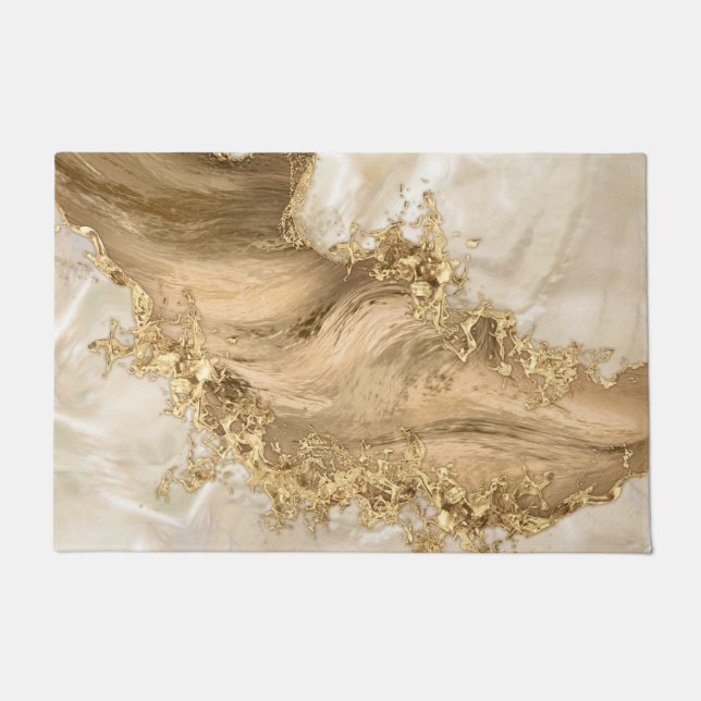 Gold en Pearl - Splatter en flow Deurmat (Voorkant)
