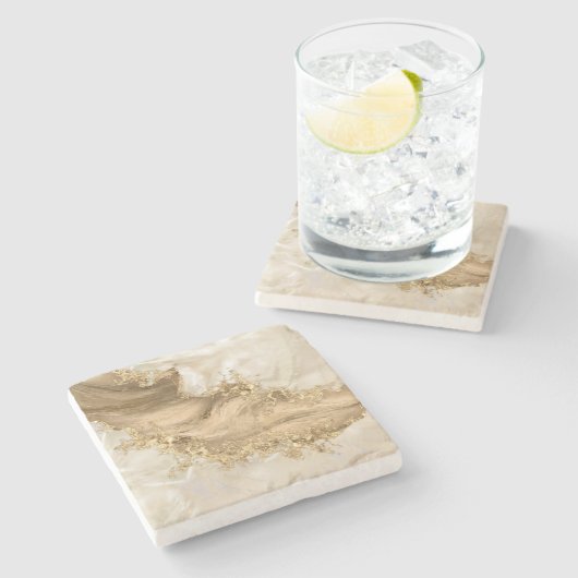 Gold en Pearl - Splatter en flow Stenen Onderzetter (Zijkant)