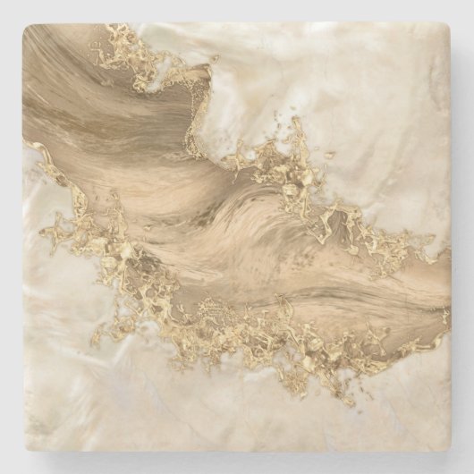 Gold en Pearl - Splatter en flow Stenen Onderzetter (Voorkant)