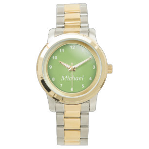 Gold en Peridot Green met witte cijfers Horloge