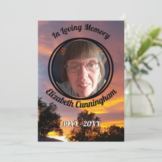 Gold en Pink Sunset Photo Memorial Programme Kaart (Staand voorkant)