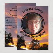 Gold en Pink Sunset Photo Memorial Programme Kaart (Voorkant / Achterkant)