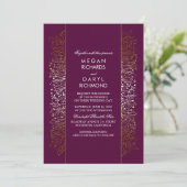 Gold en Plum Baby's Breath Wedding Kaart (Staand voorkant)