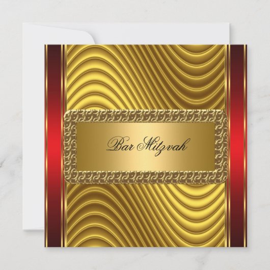 Gold en Red Art Deco Bar Mitzvah Uitnodiging (Voorkant)