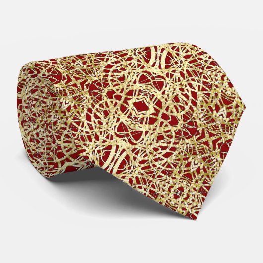 Gold en Red Filigree Circle Design Stropdas (Opgerold)