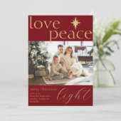 Gold en Red Flat Photo Holiday Kaart (Staand voorkant)