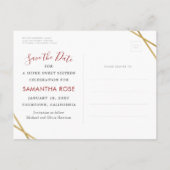Gold en Red Geometric Sweet 16 Sparen de Datum Aankondigingskaart (Achterkant)