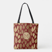 Gold- en Red Leaf-patroon en -monogram Draagtas (Achterkant)