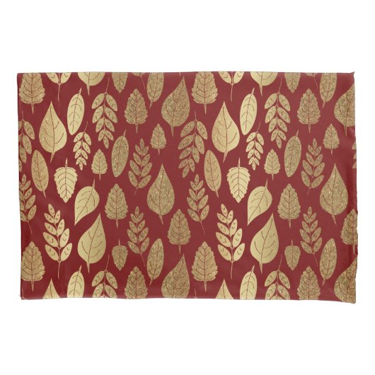 Gold- en Red Leaf-patroon Kussensloop (Voorkant-Links)