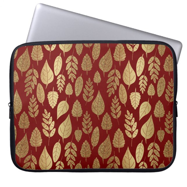 Gold- en Red Leaf-patroon Laptop Sleeve (Voorkant)