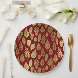 Gold- en Red Leaf-patroon Papieren Bordje