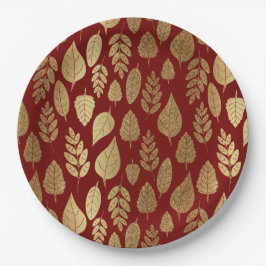 Gold- en Red Leaf-patroon Papieren Bordje