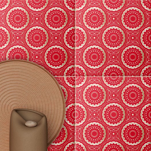 Gold en Red  Mandala Oriental Royal Pattern Tegeltje