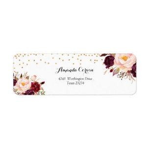 Gold en Red Marsala Floral Herfst in Love Etiket