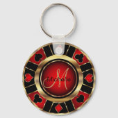 Gold- en Red Poker-chipontwerp - Monogram Sleutelh Sleutelhanger (Voorkant)