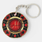 Gold- en Red Poker-chipontwerp - Monogram Sleutelhanger (Achterkant)