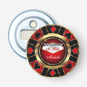 Gold- en Red Poker-chipontwerp - Personeel Button Flesopener