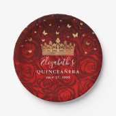 Gold en Red Quinceanera Verjaardagsfeestje Sjabloo Papieren Bordje (Voorkant)