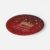 Gold en Red Quinceanera Verjaardagsfeestje Sjabloo Papieren Bordje (Gekanteld)