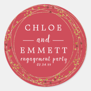 Gold en Red Star Engagement Party Envelopzegel Ronde Sticker