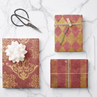  Gold- en Red Wrapping Paper Set (3)