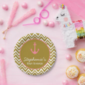 Gold en Roze Chevron Nautical Baby shower Papieren Bordje (Feest)