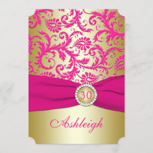 Gold en Roze Damask 30e verjaardag Uitnodiging