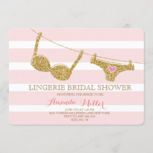 Gold en Roze Lingerie Bridal Shower-uitnodigingen Kaart
