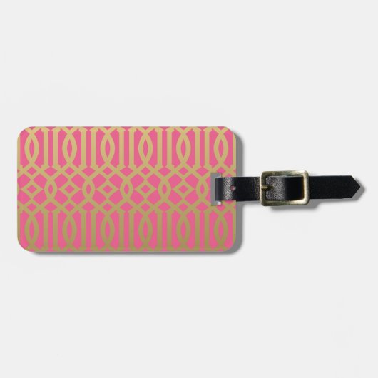 Gold en roze Modern Trellis Pattern Bagagelabel (Voorkant horizontaal)