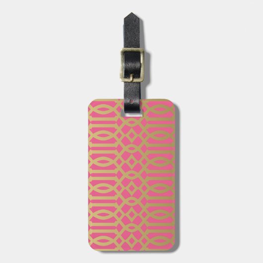 Gold en roze Modern Trellis Pattern Bagagelabel (Voorkant verticaal)