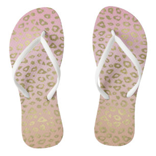 Gold- en roze ombre-luipaard afdrukken teenslippers