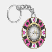 Gold- en roze poker-chipontwerp - Monogram Sleutelhanger (Voorkant Links)