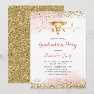 Gold en Roze RN Nurse Graduparty Kaart