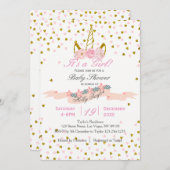 Gold en Roze Unicorn Baby shower Kaart (Voorkant / Achterkant)