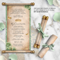 Gold en Sage Green Quince DIY Scroll Invitations