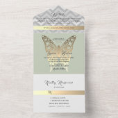 Gold en Sage Green Wedding All In One Uitnodiging (Binnen)