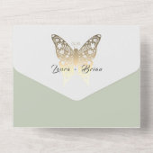 Gold en Sage Green Wedding All In One Uitnodiging (Achterkant)